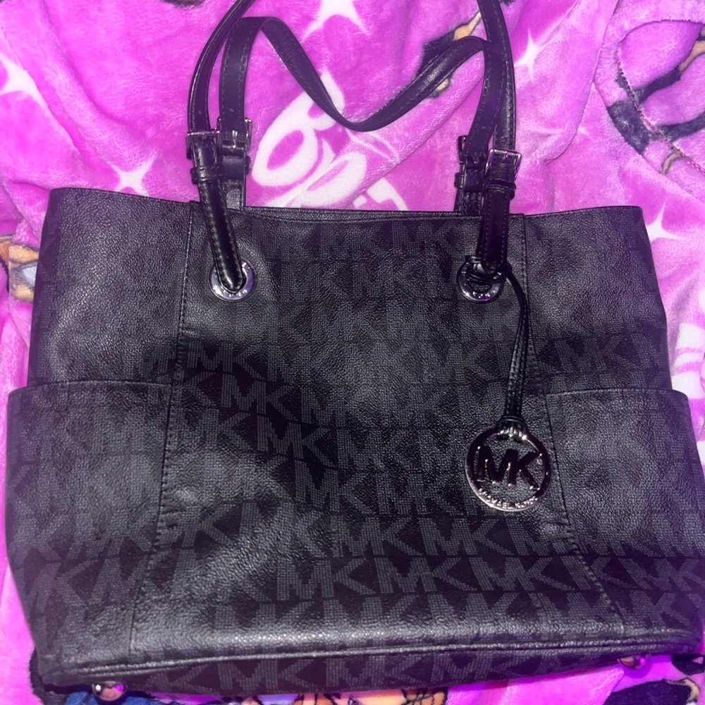 Michael Kors Black Signature Tote with Silver Hardware